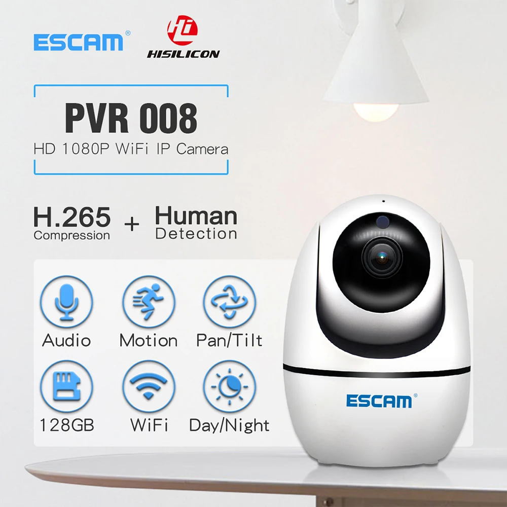 ESCAM PVR008 Мини Камера Мониторинга Безопасности Домашнего Офиса С Автоматическим Отслеживанием PTZ-Камера 2MP 1080P Беспроводная WIFI IP-Камера P6SLite