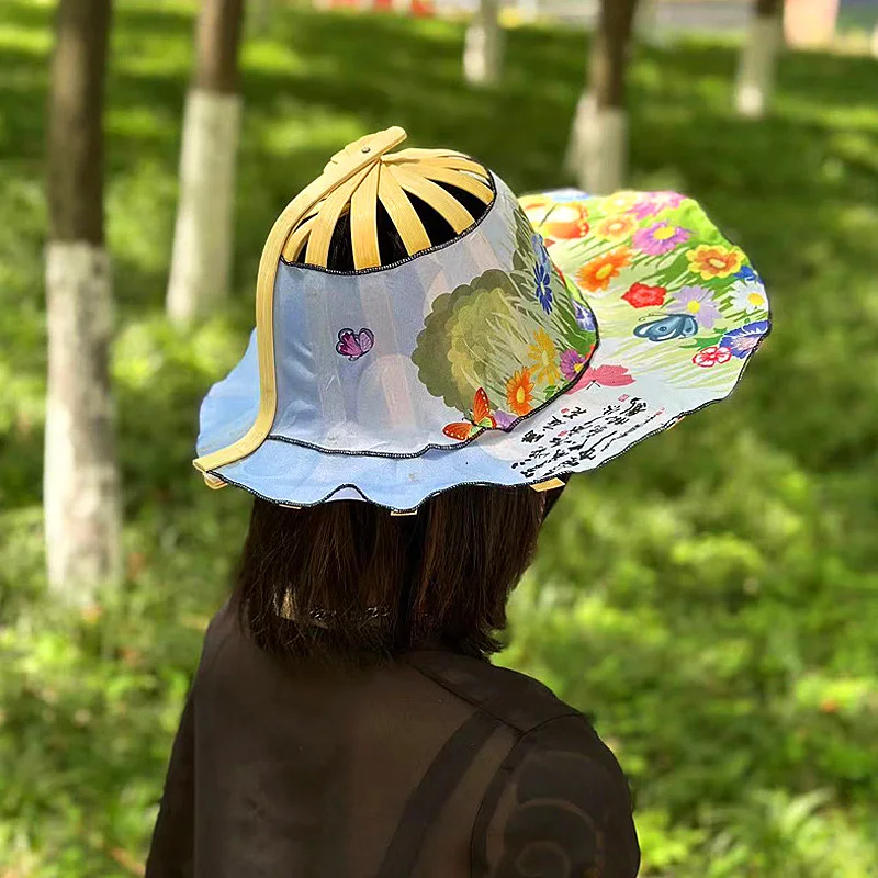 8 Стилей Складная Широкополая шляпа с цветочным принтом, Вентилятор, Портативная Дышащая Женская Солнцезащитная кепка для летних путешествий, покупок на пляже