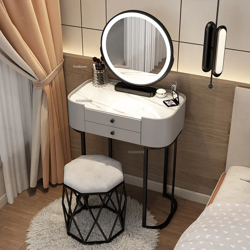 Современные минималистичные комоды из массива дерева для мебели спальни, Легкий роскошный туалетный столик из шифера, туалетный столик с зеркалом и табуреткой