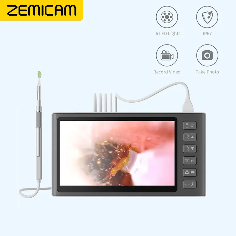 ZEMICAM 7-дюймовый экран, эндоскоп, Отоскоп, Камера для чистки ушей, Объектив HD1080P 3,9 ММ, монитор для чистки ушей