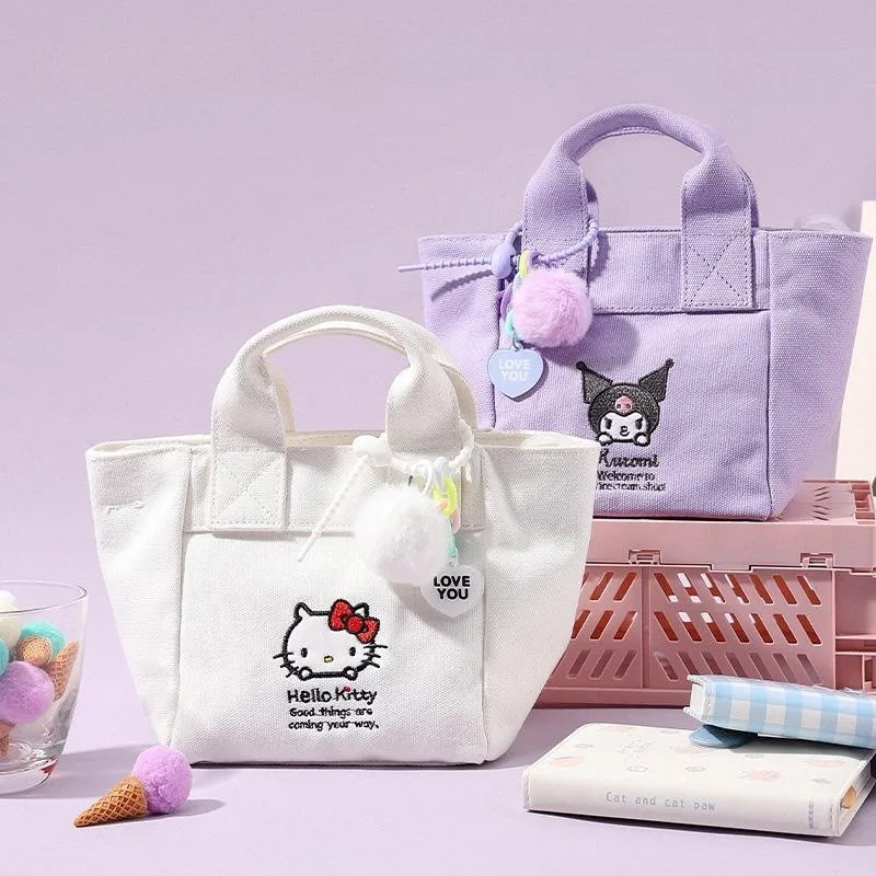 Сумка Hello Kitty Sanrio, Кавайная милая сумка Kuromi, холщовый рюкзак с начинкой для женщин, сумки для бенто, Игрушки для хранения, подарки для девочек