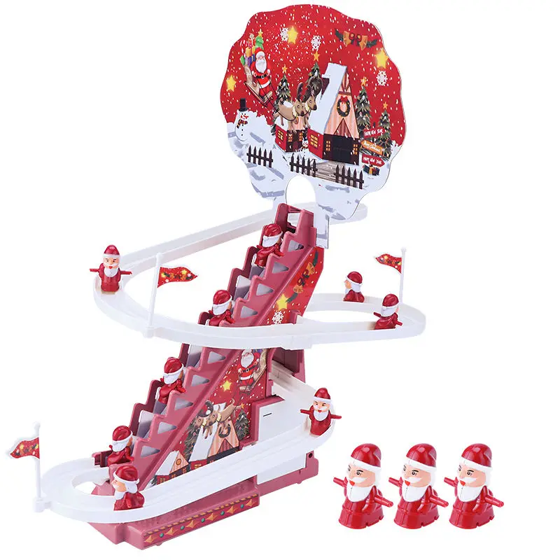 Рождественская электрическая игрушка для лазания по лестнице, музыкальный игровой набор с подсветкой, гоночная трасса Санта-Клауса, Игривые американские горки для детей