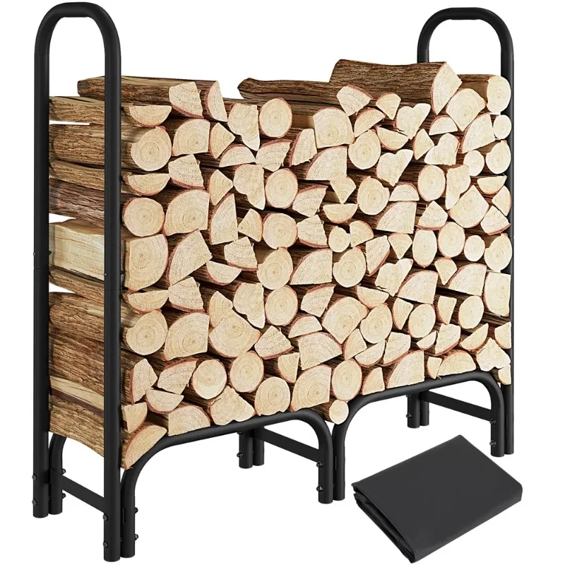 Металлическая подставка для дров для камина размером 4 фута, черный