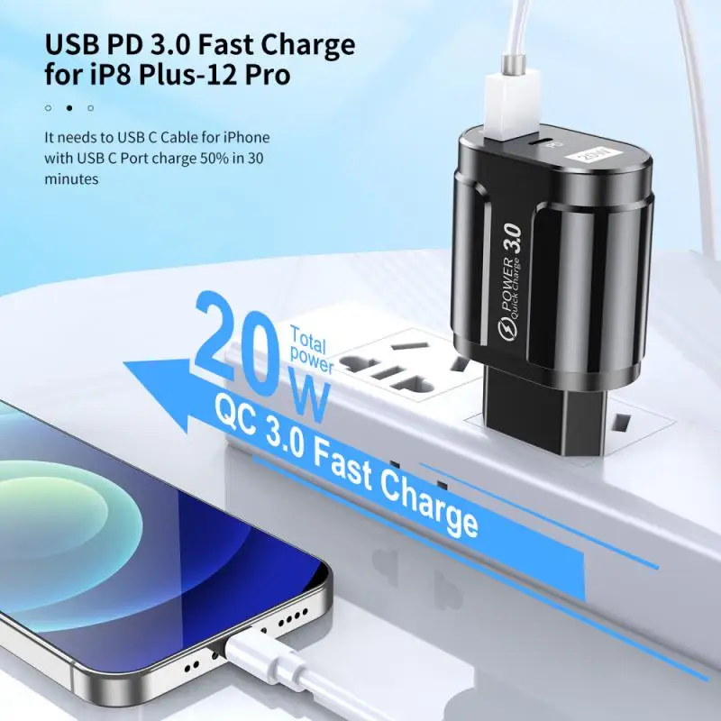 Зарядное устройство PD20w Быстрая Зарядка Зарядная головка Type C PD Быстрая Зарядка Подходит Для iPhone 12 / Samsung/HUAWEI /USB Настенного Зарядного устройства